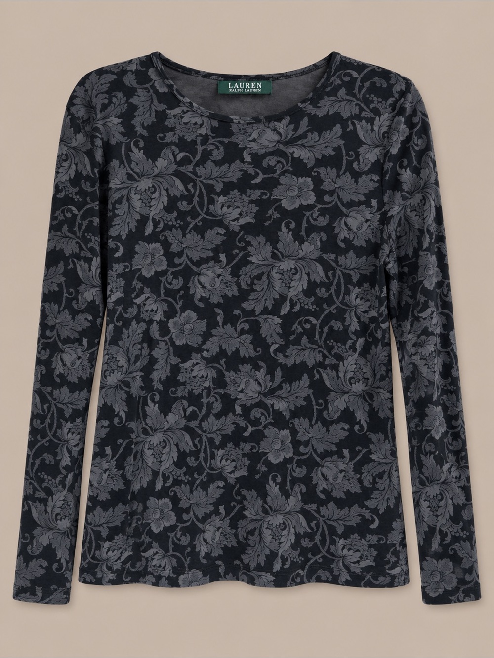 Ralph Lauren Black Long-Sleeve Tee with Gray Floral Jacquard